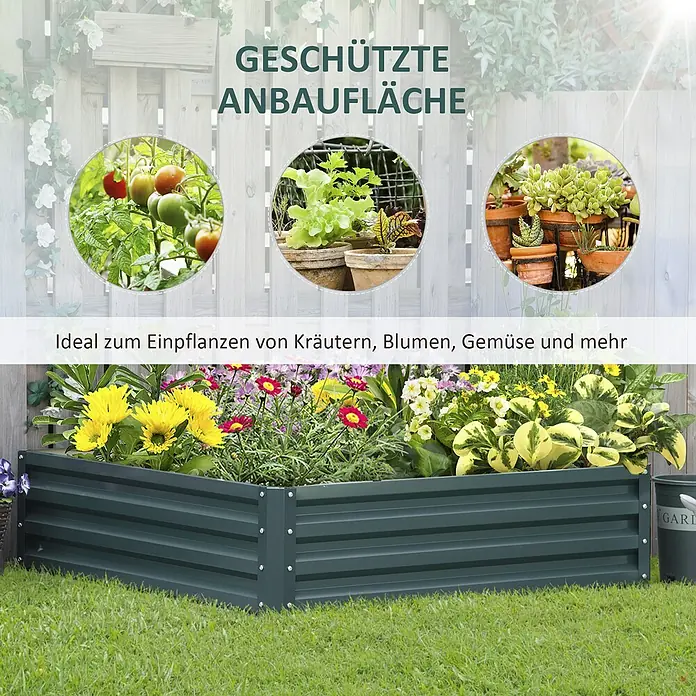 Outsunny Hochbeet mit Offenem Boden - Stahl, Dunkelgrün