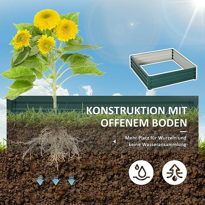 Outsunny Hochbeet mit Offenem Boden - Stahl, Dunkelgrün