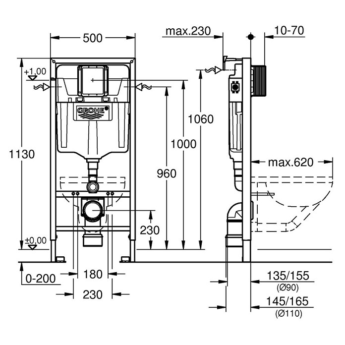 Grohe Inbouwreservoir Rapid SL 3-in-1 (l x b x h: 13,5 x 50 x 113 cm) | BAUHAUS