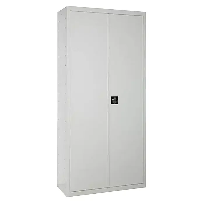 Regalux Armario multiusos metálico - L x An x Al: 40 x 100 x 180 cm, Gris - Armario metálico gris claro con dos puertas y cerradura negra central.