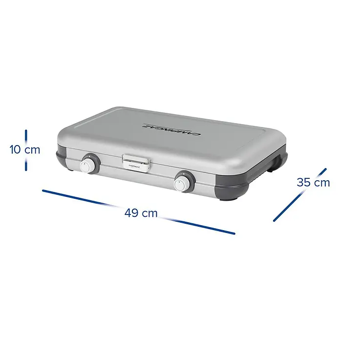 Campingaz Gaskochfeld Kitchen 2 - 2 Brenner, 2.000 W, L x B x H: 35 x 49 x 10 cm - Silbergrauer tragbarer Gasherd, 49x35x10 cm.