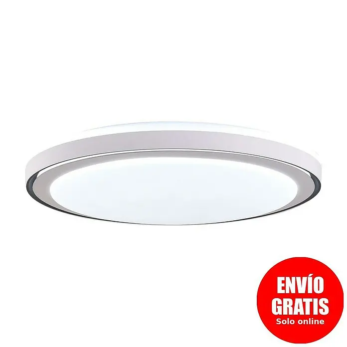Led Hispania Plafón LED redondo Ítaca - 40 W, Ø x Al: 500 cm x 90 mm, Gris/Plata, Blanco frío - Lámpara de techo LED redonda blanca moderna con diseño elegante.