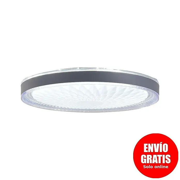 Led Hispania Plafón LED redondo Bisé - 40 W, Ø x Al: 500 cm x 90 mm, Gris/Plata, Blanco frío - Plafón LED redondo iluminado con marco gris oscuro y difusor transparente y estampado.
