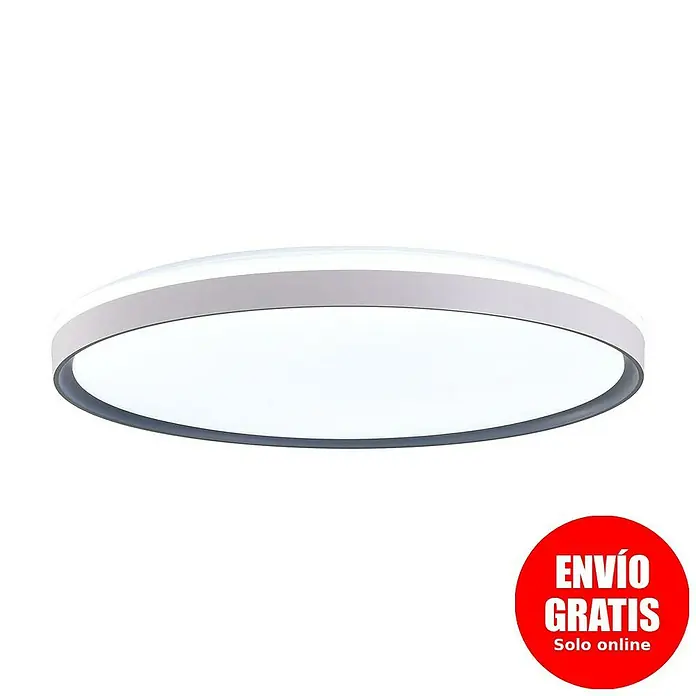 Led Hispania Plafón LED redondo Rinia - 40 W, Ø x Al: 500 cm x 90 mm, Gris metálico, Blanco frío - Plafón LED redondo, plano y blanco con borde gris.