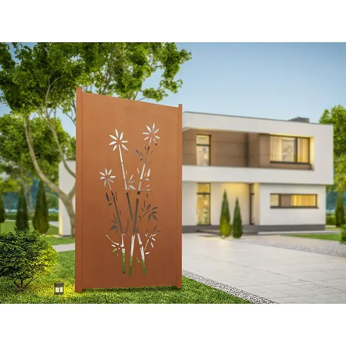 Jabo-Design Sichtschutzelement Set - Dekor Bambus, Edelrost, Stahl - Dekorativer Rost-Sichtschutz mit Bambusmuster für den Garten. Die moderne Gartengestaltung sorgt für Privatsphäre und ist ein echter Hingucker.