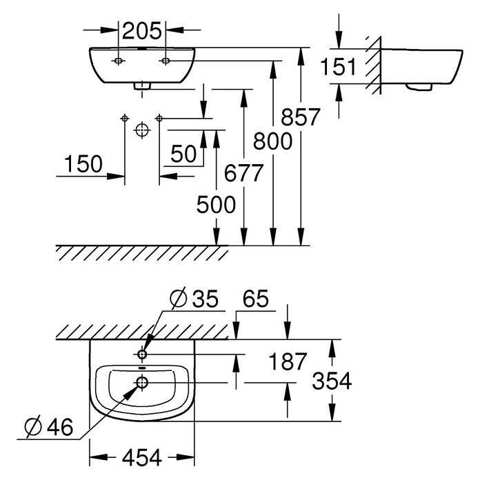 Grohe Wastafel Bau Ceramic (454 x 354 mm, Kraangat: Midden, Met overloop, Alpine Wit) | BAUHAUS