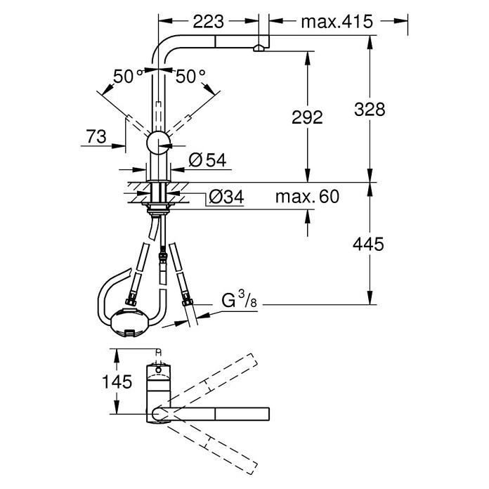 Grohe Spültischarmatur Minta (L-Auslauf, Chrom, Glänzend, Ausziehbar) | BAUHAUS