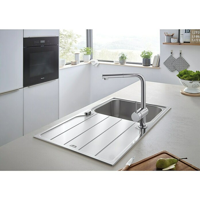 Grohe Spültischarmatur Minta (L-Auslauf, Chrom, Glänzend, Ausziehbar) | BAUHAUS