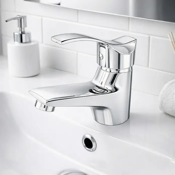 Rousseau Nelson Grifo de lavabo - Cromo, Brillante - Grifo monomando de baño cromado pulido y elegante para lavabo.