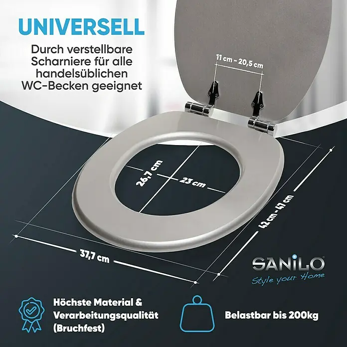 SANILO WC-Sitz Glitzer Silber mit Absenkautomatik - MDF, Silberfarben, Mit Absenkautomatik