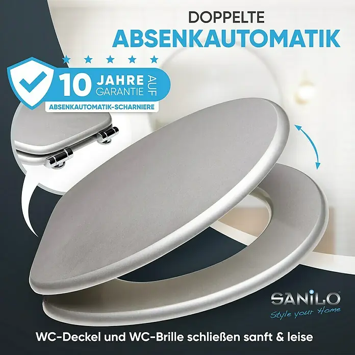 SANILO WC-Sitz Glitzer Silber mit Absenkautomatik - MDF, Silberfarben, Mit Absenkautomatik