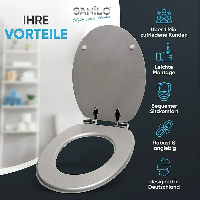 SANILO WC-Sitz Glitzer Silber mit Absenkautomatik - MDF, Silberfarben, Mit Absenkautomatik