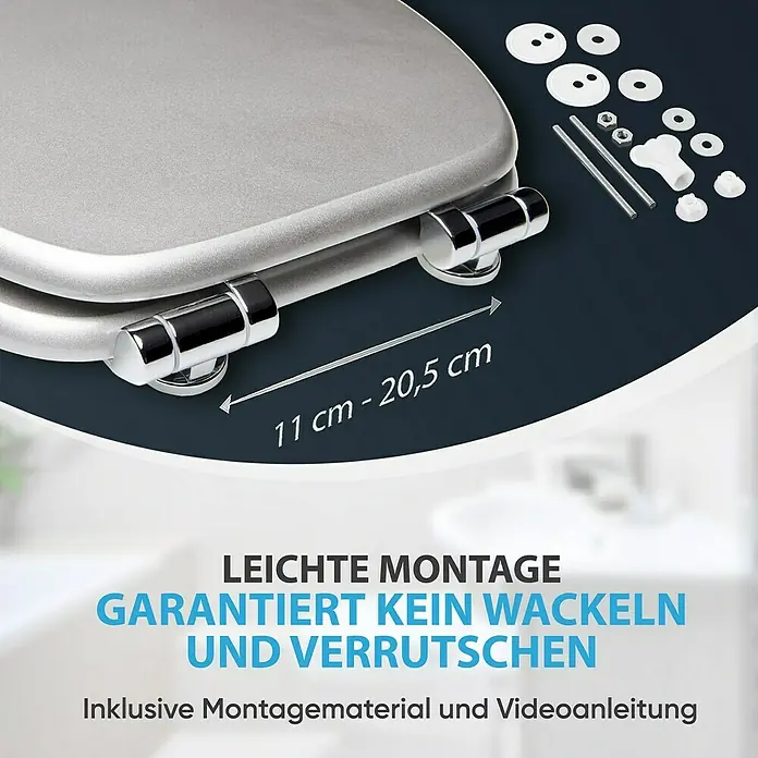 SANILO WC-Sitz Glitzer Silber mit Absenkautomatik - MDF, Silberfarben, Mit Absenkautomatik