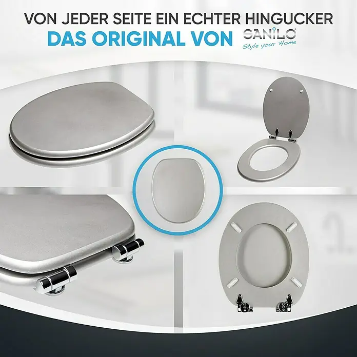 SANILO WC-Sitz Glitzer Silber mit Absenkautomatik - MDF, Silberfarben, Mit Absenkautomatik