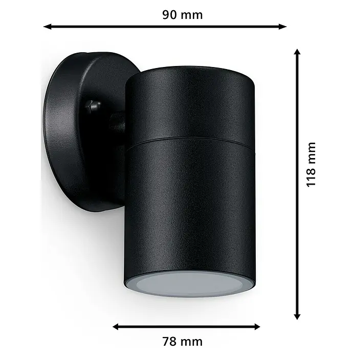 Philips Aplique para exterior LED Kylis - 25 W, L x An x Al: 9 x 7,8 x 11,8 cm, IP44 - Aplique de pared cilíndrico exterior negro con acabado texturizado, 118x90x78 mm.