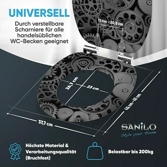 SANILO WC-Sitz Gears mit Absenkautomatik - MDF, Grau, Mit Absenkautomatik