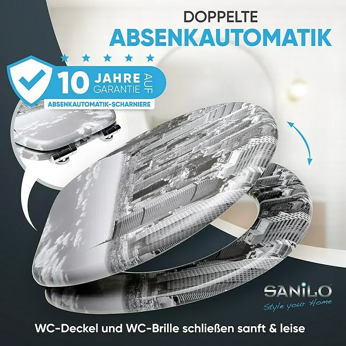 SANILO WC-Sitz Skyline New York mit Absenkautomatik - MDF, Grau, Mit Absenkautomatik