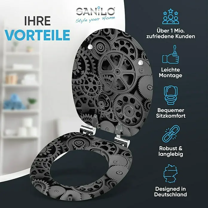 SANILO WC-Sitz Gears mit Absenkautomatik - MDF, Grau, Mit Absenkautomatik