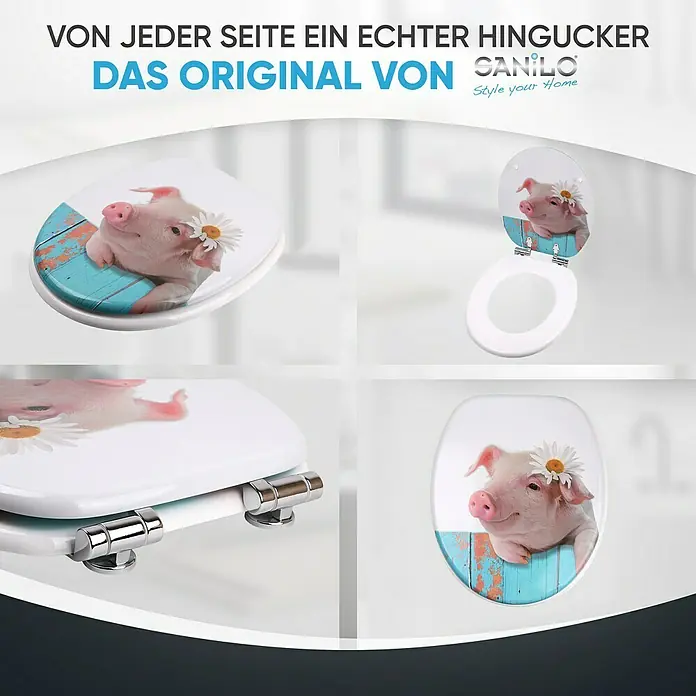 SANILO WC-Sitz Schwein mit Absenkautomatik - MDF, Türkis, Mit Absenkautomatik