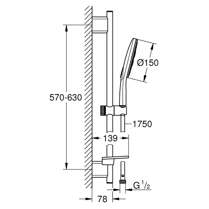 Grohe Doucheset met handdouche Vitalio SmartActive 150 (Gatafstand: 57 cm - 63 cm, Chroom) | BAUHAUS