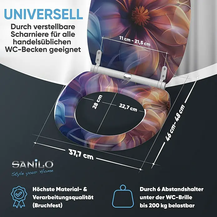 SANILO WC-Sitz Nuvana mit Schnellverschluss - MDF, Blau|Lila|Orange, Mit Absenkautomatik