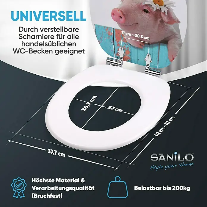 SANILO WC-Sitz Schwein mit Absenkautomatik - MDF, Türkis, Mit Absenkautomatik