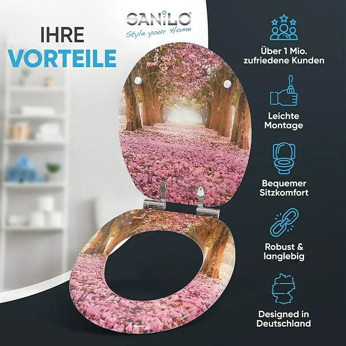 SANILO WC-Sitz Romantik mit Absenkautomatik - MDF, Pink, Mit Absenkautomatik