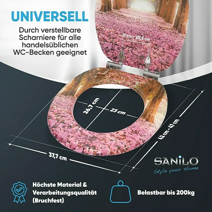 SANILO WC-Sitz Romantik mit Absenkautomatik - MDF, Pink, Mit Absenkautomatik