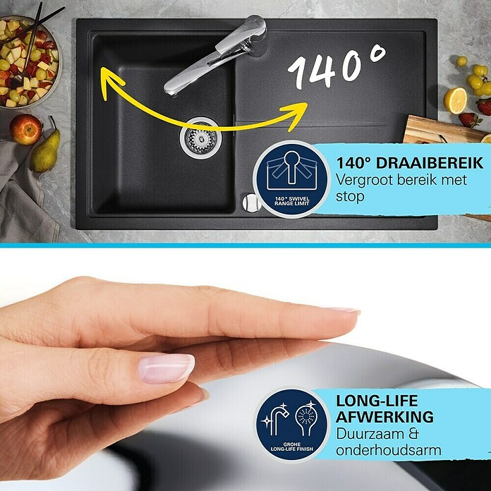 Grohe QuickFix Keukenkraan Start (Afvoer armatuur: 227 mm, Chroom, Zwenkbereik: 140 °) | BAUHAUS