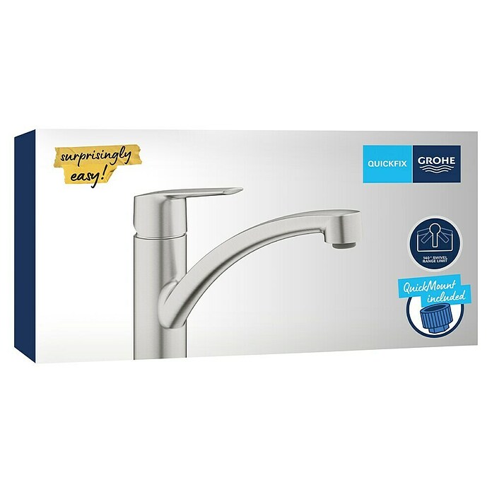 Grohe QuickFix Keukenkraan Start (Afvoer armatuur: 227 mm, Supersteel RVS look, Zwenkbereik: 140 °) | BAUHAUS