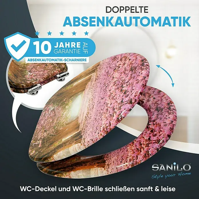 SANILO WC-Sitz Romantik mit Absenkautomatik - MDF, Pink, Mit Absenkautomatik