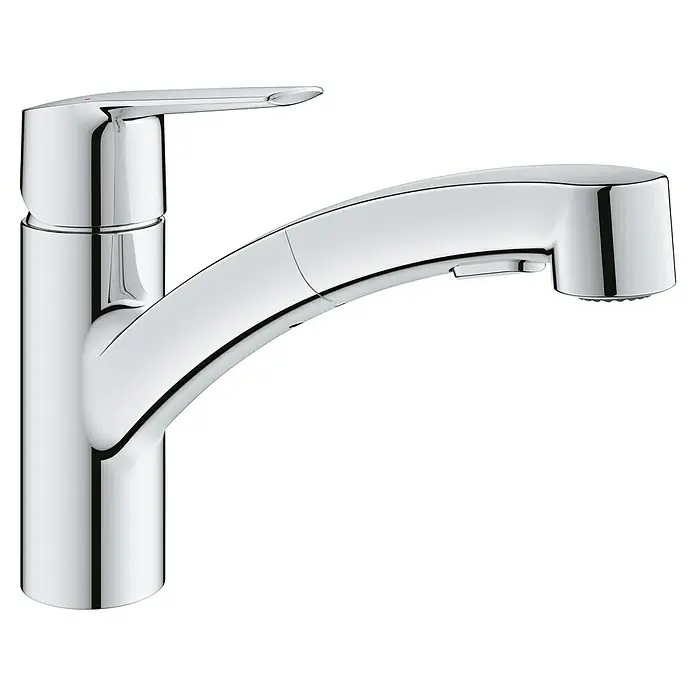 Grohe QuickFix Start Grifo de cocina - Cromo, Extensible, Brillante - Grifo de cocina cromado con monomando y rociador extraíble.