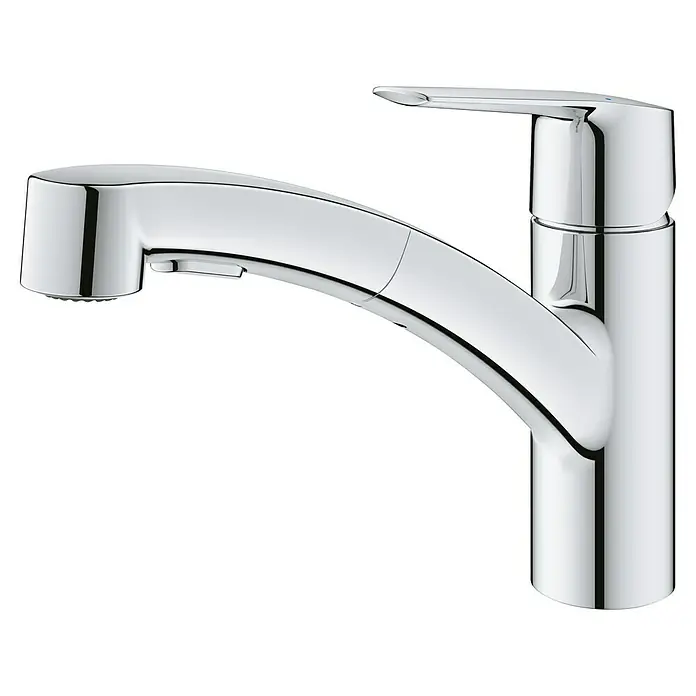 Grohe QuickFix Start Grifo de cocina - Cromo, Extensible, Brillante - Grifo de cocina monomando cromado y elegante con rociador extraíble.