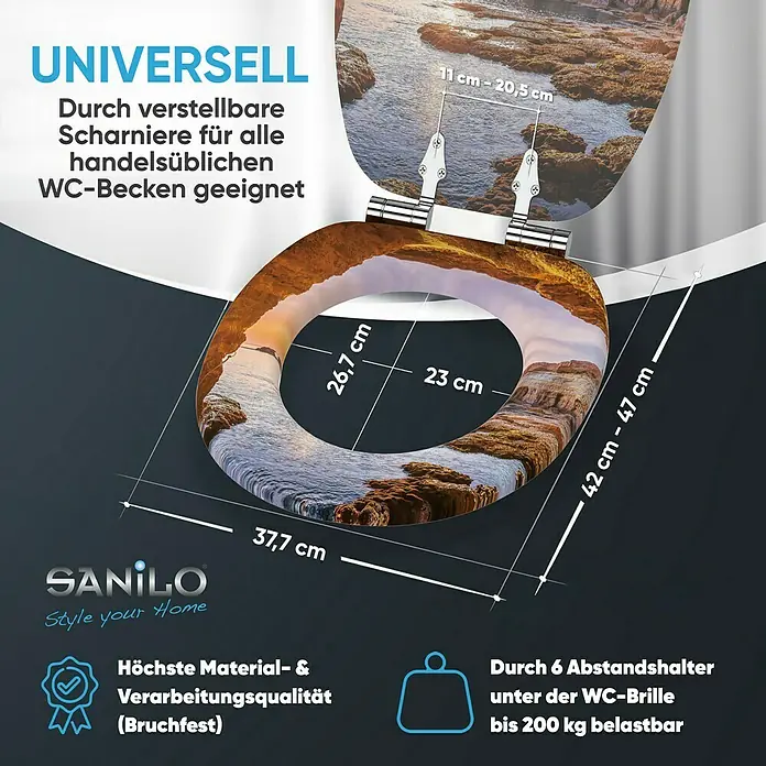 SANILO WC-Sitz Bay mit Absenkautomatik - MDF, Braun, Mit Absenkautomatik