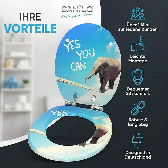 SANILO WC-Sitz Yes you can mit Absenkautomatik - MDF, Blau, Mit Absenkautomatik