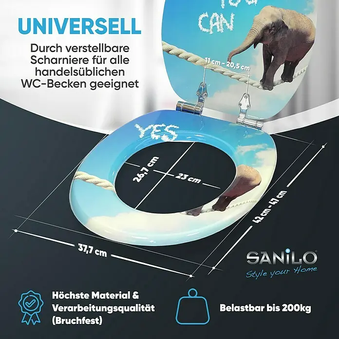 SANILO WC-Sitz Yes you can mit Absenkautomatik - MDF, Blau, Mit Absenkautomatik
