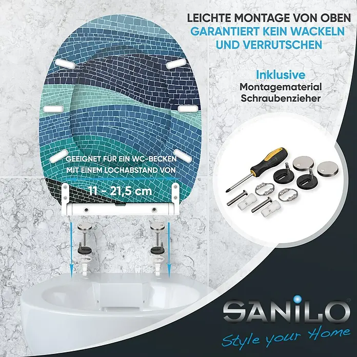 SANILO WC-Sitz Marin mit Schnellverschluss - MDF, Blau, Mit Absenkautomatik