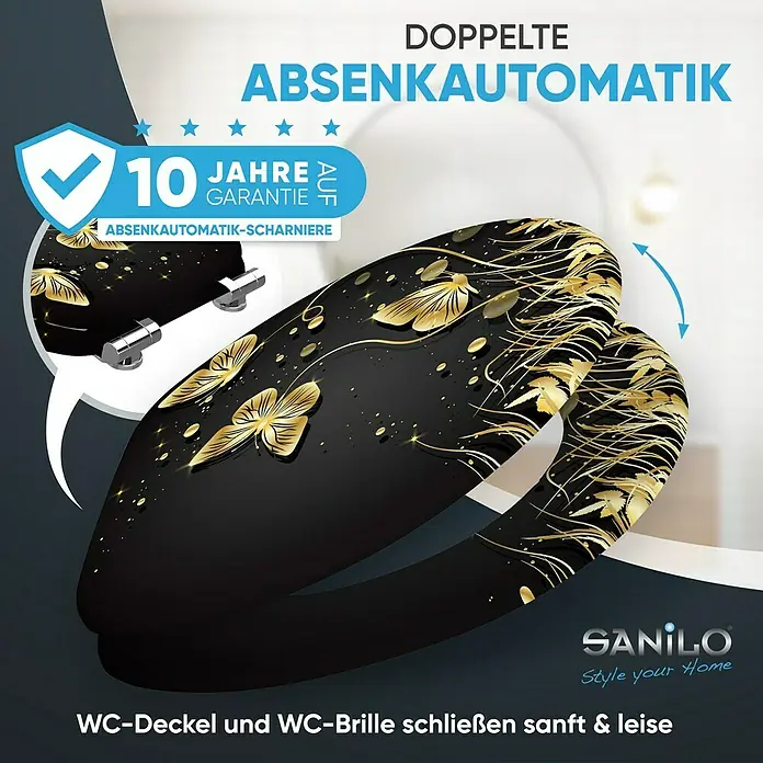 SANILO WC-Sitz Silhouette mit Absenkautomatik - MDF, Schwarz, Mit Absenkautomatik