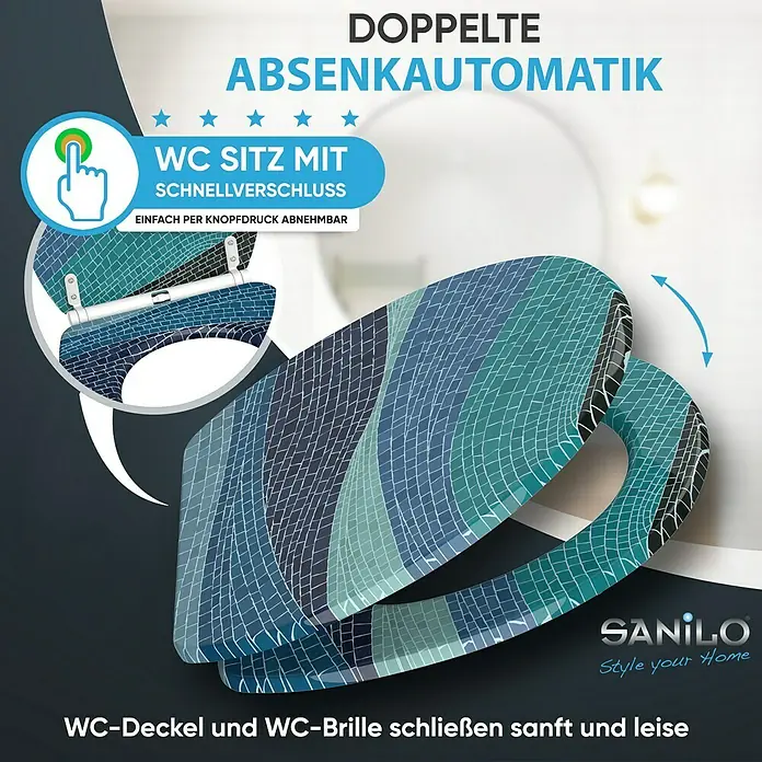 SANILO WC-Sitz Marin mit Schnellverschluss - MDF, Blau, Mit Absenkautomatik