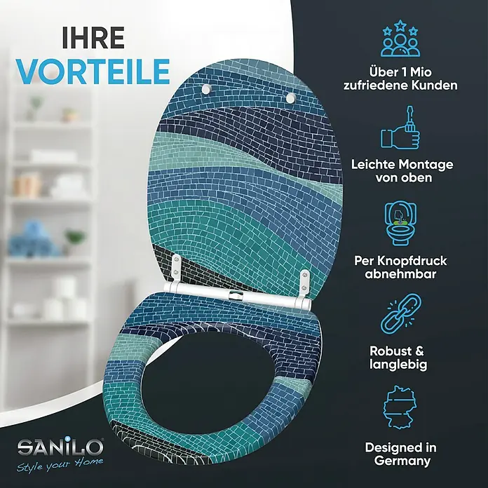 SANILO WC-Sitz Marin mit Schnellverschluss - MDF, Blau, Mit Absenkautomatik