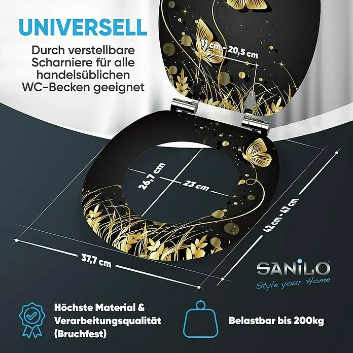 SANILO WC-Sitz Silhouette mit Absenkautomatik - MDF, Schwarz, Mit Absenkautomatik