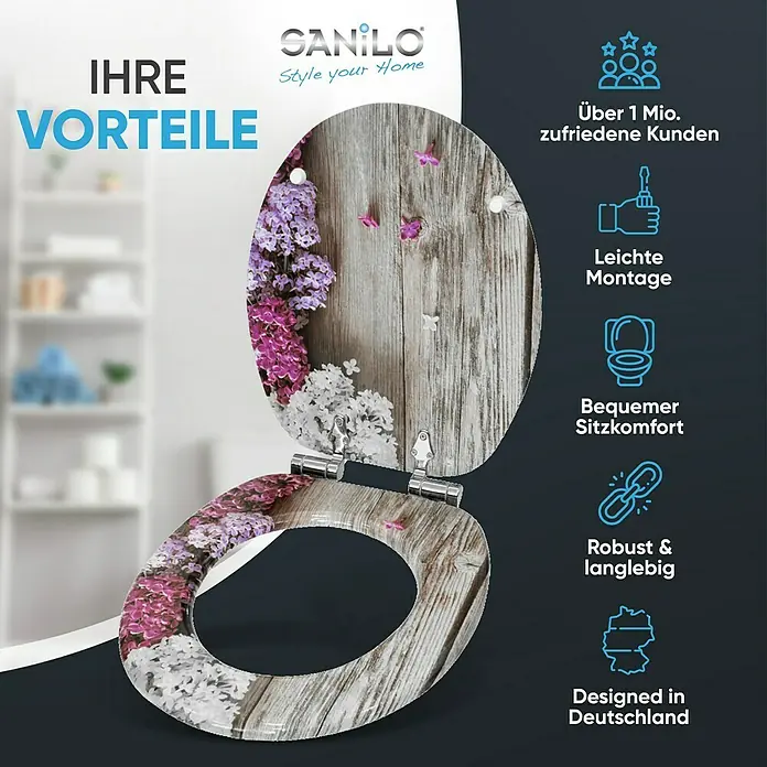 SANILO WC-Sitz Flieder mit Absenkautomatik - MDF, Violett, Mit Absenkautomatik