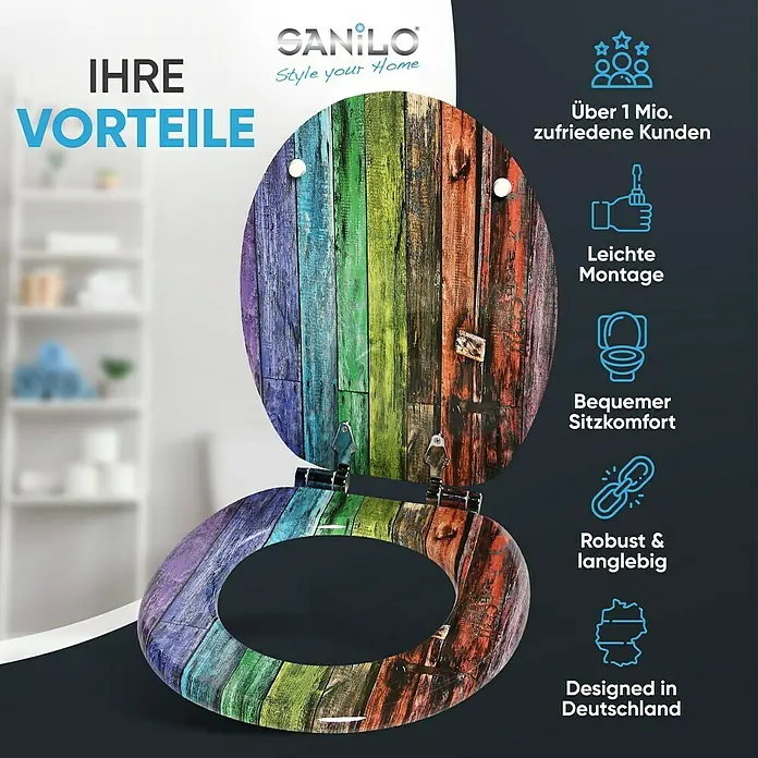 SANILO WC-Sitz Rainbow mit Absenkautomatik - MDF, Multicolor, Mit Absenkautomatik
