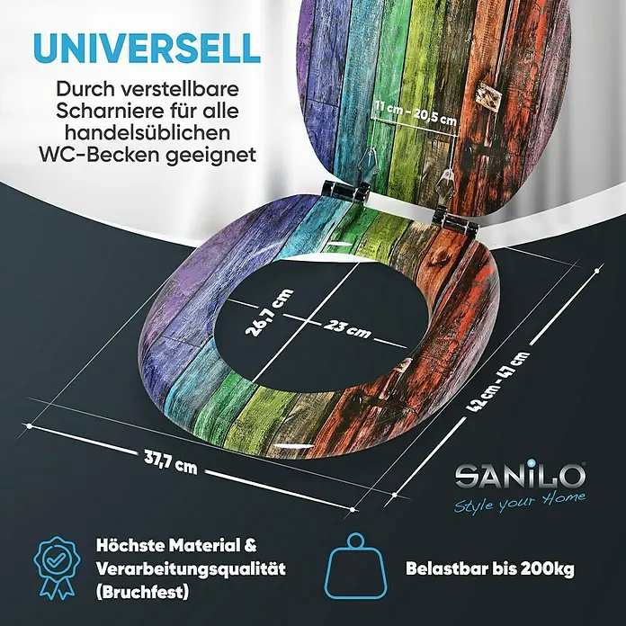 SANILO WC-Sitz Rainbow mit Absenkautomatik - MDF, Multicolor, Mit Absenkautomatik