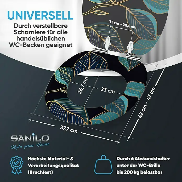 SANILO WC-Sitz Tavira mit Absenkautomatik - MDF, Schwarz, Mit Absenkautomatik