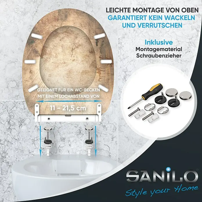 SANILO WC-Sitz Canvas mit Schnellverschluss - MDF, Braun, Mit Absenkautomatik
