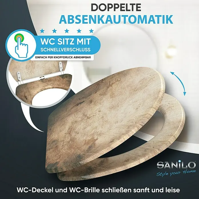 SANILO WC-Sitz Canvas mit Schnellverschluss - MDF, Braun, Mit Absenkautomatik