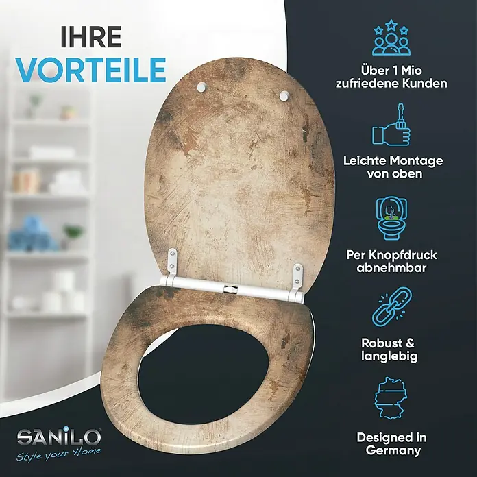 SANILO WC-Sitz Canvas mit Schnellverschluss - MDF, Braun, Mit Absenkautomatik