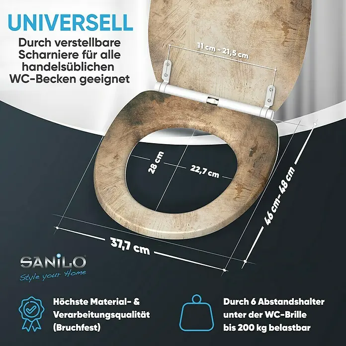 SANILO WC-Sitz Canvas mit Schnellverschluss - MDF, Braun, Mit Absenkautomatik