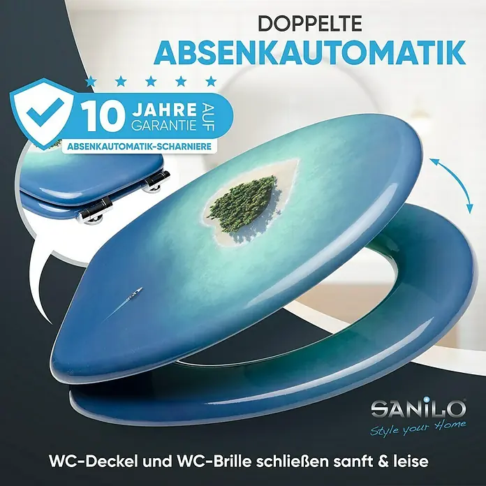 SANILO WC-Sitz Dream Island mit Absenkautomatik - MDF, Blau, Mit Absenkautomatik
